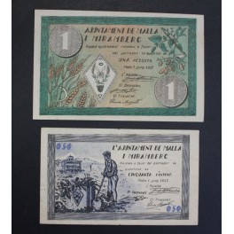 1937- MALLA I MIRAMBERC- 2 BILLETES - BARCELONA - 50 CENTIMOS - 1 PESETA