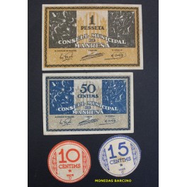 1937- MANRESA- 4 BILLETES - BARCELONA-  CENTIMOS - 1 PESETA