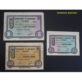 1937- MONTMANY FIGARO- 3 BILLETES - BARCELONA- 25-50 CENTIMOS - 1 PESETA