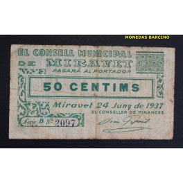 1937- MIRAVET - 50 CENTIMS - TARRAGONA - BILLETE