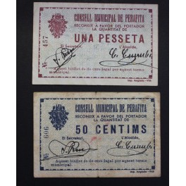 1937-PERAFITA - 2 BILLETES - BARCELONA- 50 CENTIMOS - 1 PESETA