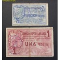 1937- AINSA - 2 BILLETES - HUESCA - 25 CENTIMOS - 1 PESETA