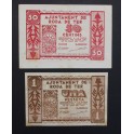 1937- RODA DE TER - 2 BILLETES - BARCELONA - 50 CENTIMOS - 1 PESETA