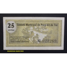 1937- PUIG ALT DE TER- 25 CENTIMOS - GIRONA - BILLETE