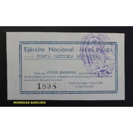 1938- POBLA DE SEGUR - 5 PESETA - LLEIDA - BILLETE 