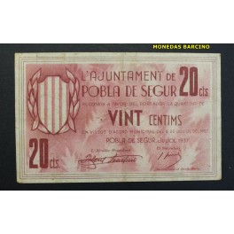 1937- POBLA DE SEGUR -20 CENTIMOS-LLEIDA-BILLETE 