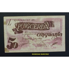 1937- PUIGCERDA - 50 CENTIMOS - GIRONA -BILLETE