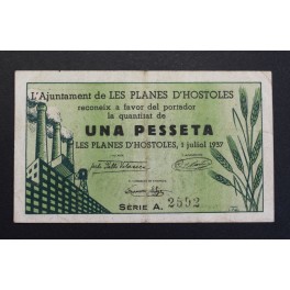 1937- PLANES DE HOSTOLES - 1 PESETA- GIRONA - BILLETE
