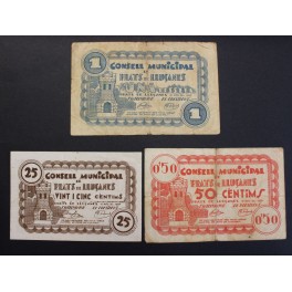 1937- PRATS DE LLU&Ccedil;ANES- 3 BILLETES - BARCELONA -25-50 CENTIMOS - 1 PESETA