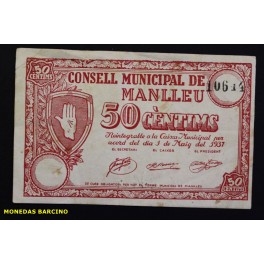 1937- MANLLEU - 50 CENTIMOS - BARCELONA - BILLETE