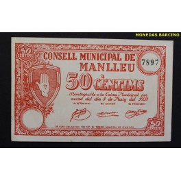 1937- MANLLEU - 50 CENTIMOS - BARCELONA - BILLETE
