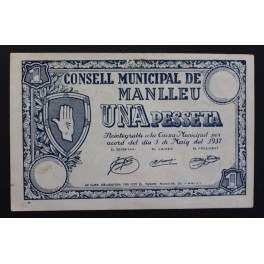 1937- MANLLEU - 1 PESETA - BARCELONA - BILLETE