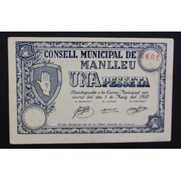 1937- MANLLEU - 1 PESETA - BARCELONA - BILLETE