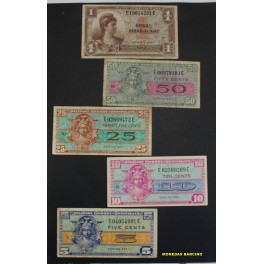 1954-1958- SERIES 521 - MILITARY PAYMENT - USA - 5 BILLETES