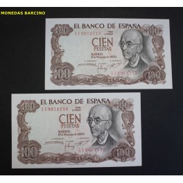 1970- FALLA - SERIE 5I -100  PESETAS - 2 BILLETES 