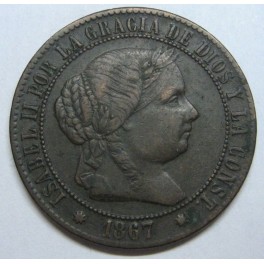 1867- BARCELONA - 2 MEDIO CENTIMOS DE ESCUDO- SABEL II-ESPA&Ntilde;A