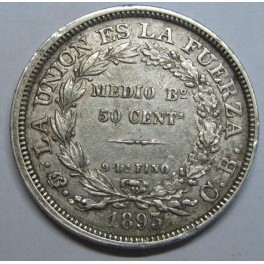 1893- BOLIVIA - 50 CENTS -1/2 BOLIVIANA - PLATA