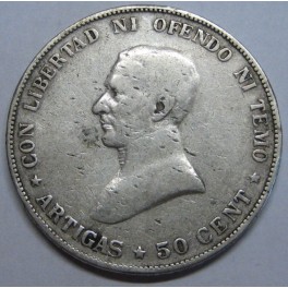 1917- ARTIGAS - 50 CENTS - URUGUAY - PLATA