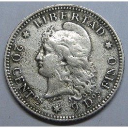 1883- LIBERTAD - 20 CENTAVOS - ARGENTINA -PLATA