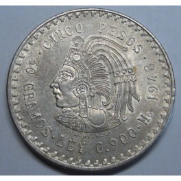 1948- CUAUHTEMOC - 5 PESOS - MEXICO- PLATA