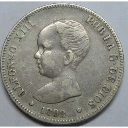 1892- 2 PESETAS- PLATA - ALFONSO XIII - ESPA&Ntilde;A 