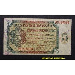1938- BURGOS - SERIE D - BANCO ESPA&Ntilde;A-5 PESETAS