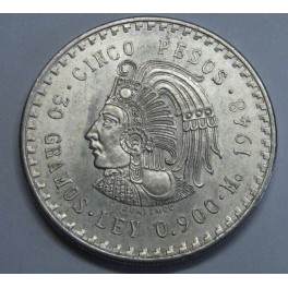 1948- CUAUHTEMOC - 5 PESOS - MEXICO- PLATA