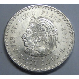 1948- CUAUHTEMOC - 5 PESOS - MEXICO- PLATA