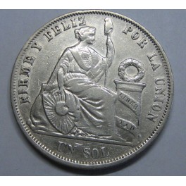 1865- PERU - UN SOL - LIMA - PLATA - LA UNION