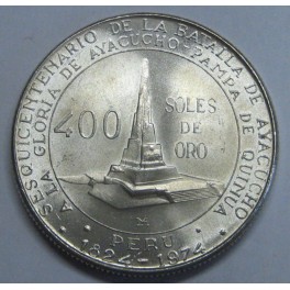 1976- BATALLA AYACUCHO- 400 SOLES - PERU - PLATA