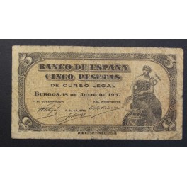 1937- PORTABELLA -SIN SERIE - 5 PESETAS -BURGOS