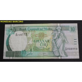1994- MALTA -10 LIRE -ANTHONY GALDES -BILLETE 