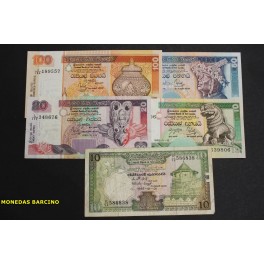 1987- SRI LANKA - CEIL&Aacute;N - RUPEES- 5 BILLETES 