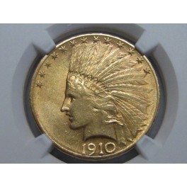 1910 S - 10 DOLLAR - NGC AU 58 - INDIAN HEAD