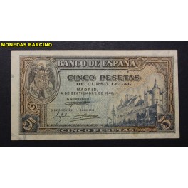 1940- ALCAZAR SEGOVIA -SERIE A-5 PESETAS-MADRID