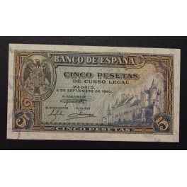 1940- ALCAZAR SEGOVIA -SERIE A-5 PESETAS-MADRID