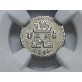1808 - POTOSI  BOLIVIA - AU58 - 1/4 REAL - CARLOS IV