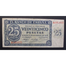 1936- BURGOS -SERIE A - 25 PESETAS- BANCO ESPA&Ntilde;A