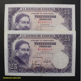 1954- ALBENIZ - SERIE M- 25 PESETAS -2 BILLETES