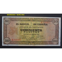 1938- BURGOS -SERIE A - 50 PESETAS - BILLETE