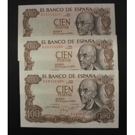 1970- FALLA -SERIE 6X - 100  PESETAS - MADRID - 3 BILLETES